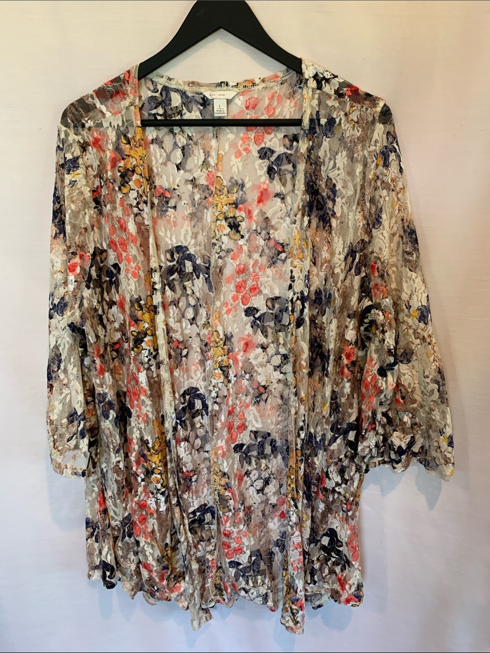 Sheer Floral Lace Kimono Tunic - Multi-Color